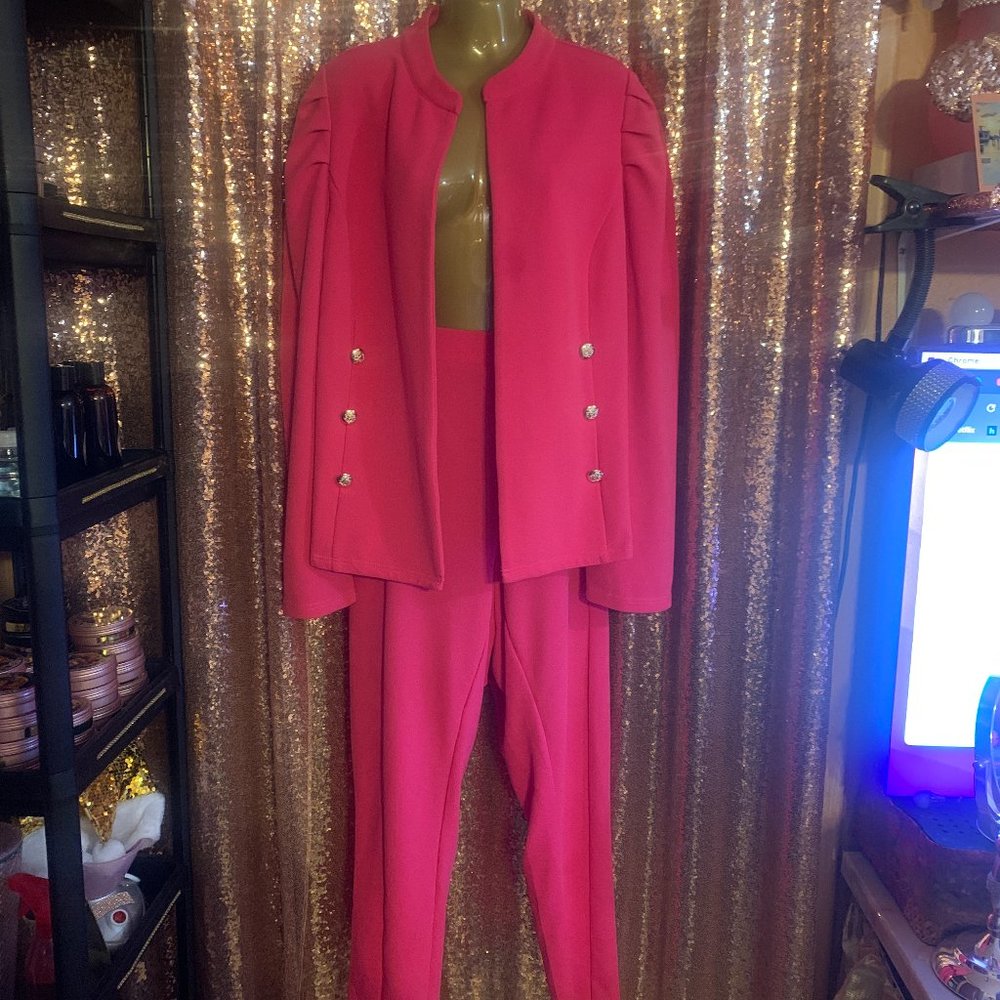 Pink Suit with Gold button Accents - Plus Size - Jacket & Pant Set